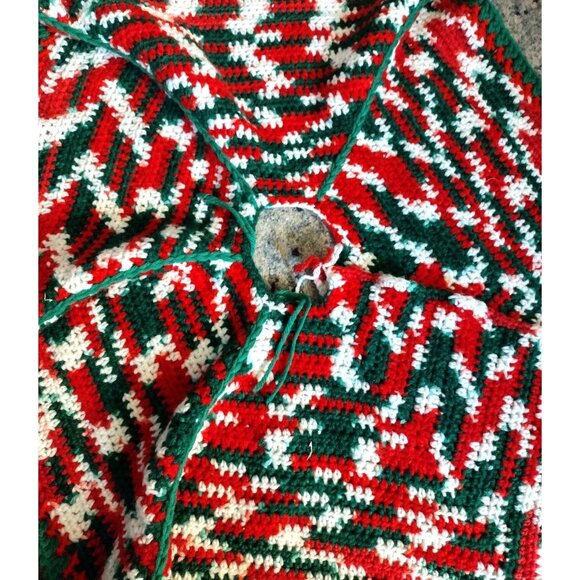 Handmade Christmas Tree Skirt Medium Table Cover Set Crochet Vintage Holiday - Picture 10 of 13